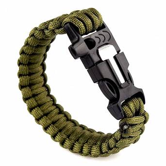 Bransoletka paracord 3w1 oliwkowa - survival bracelet 3w1 army green
